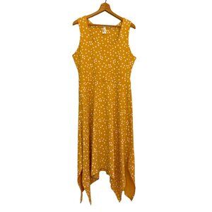 Pact Organic Cotton Mustard Floral Handkerchief Hem Midi Dress Fairycore Large